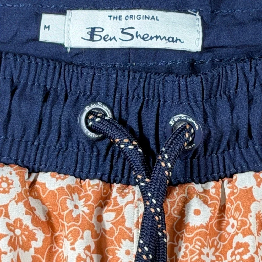 Ben Sherman Mens Floral Swim Trunks Orange Navy Blue Board Shorts Size Medium